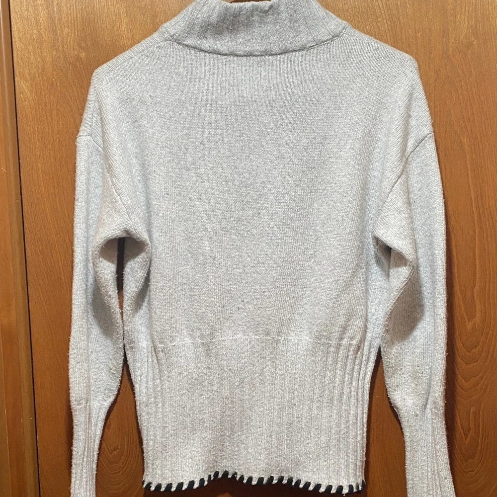 Chunky Wool Blend Light Gray Turtleneck Cozy Knit Sweater Fall - Picture 6 of 12